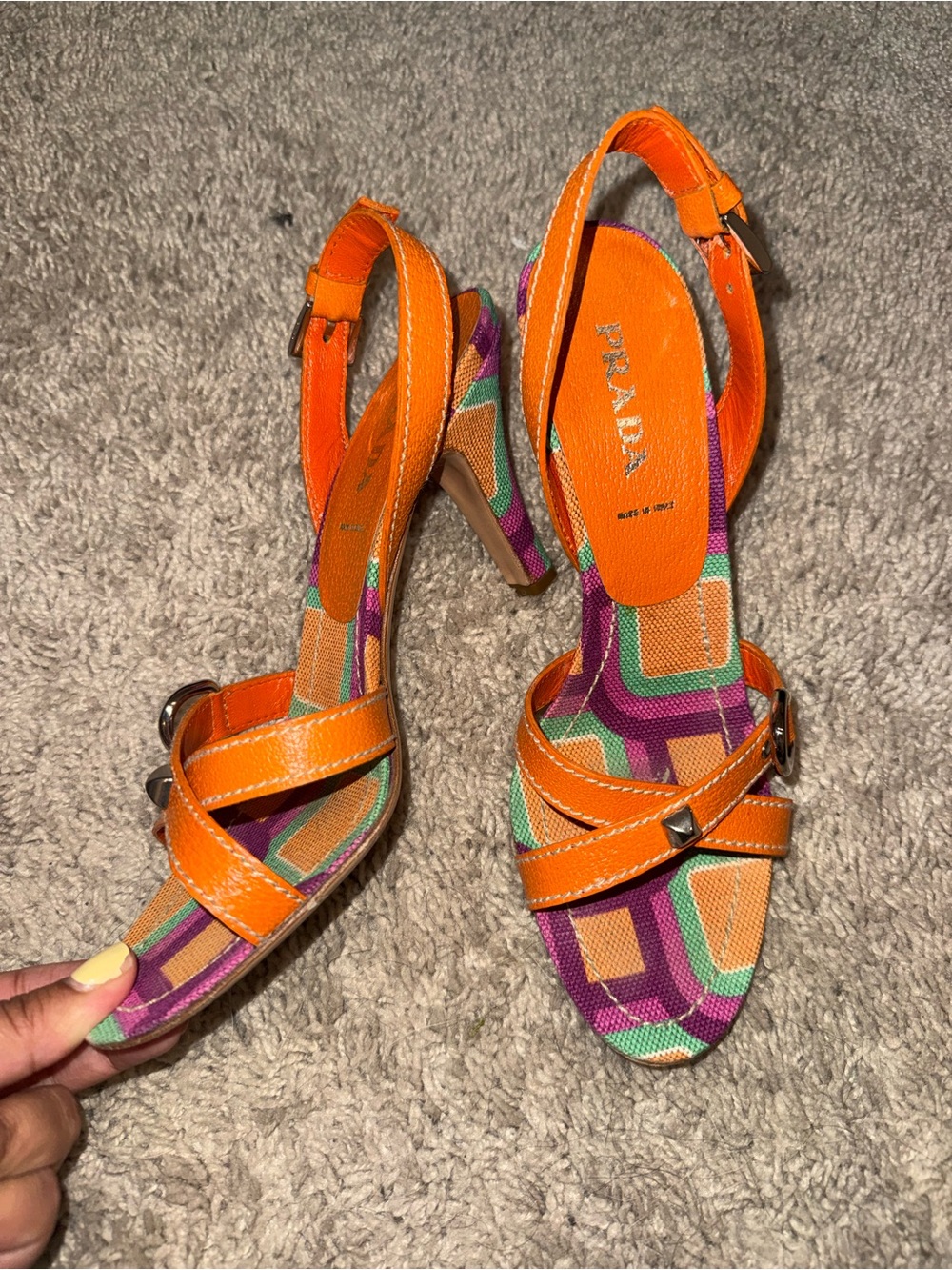 Prada Orange Y2K Multicolor Geometric Slingback Heels